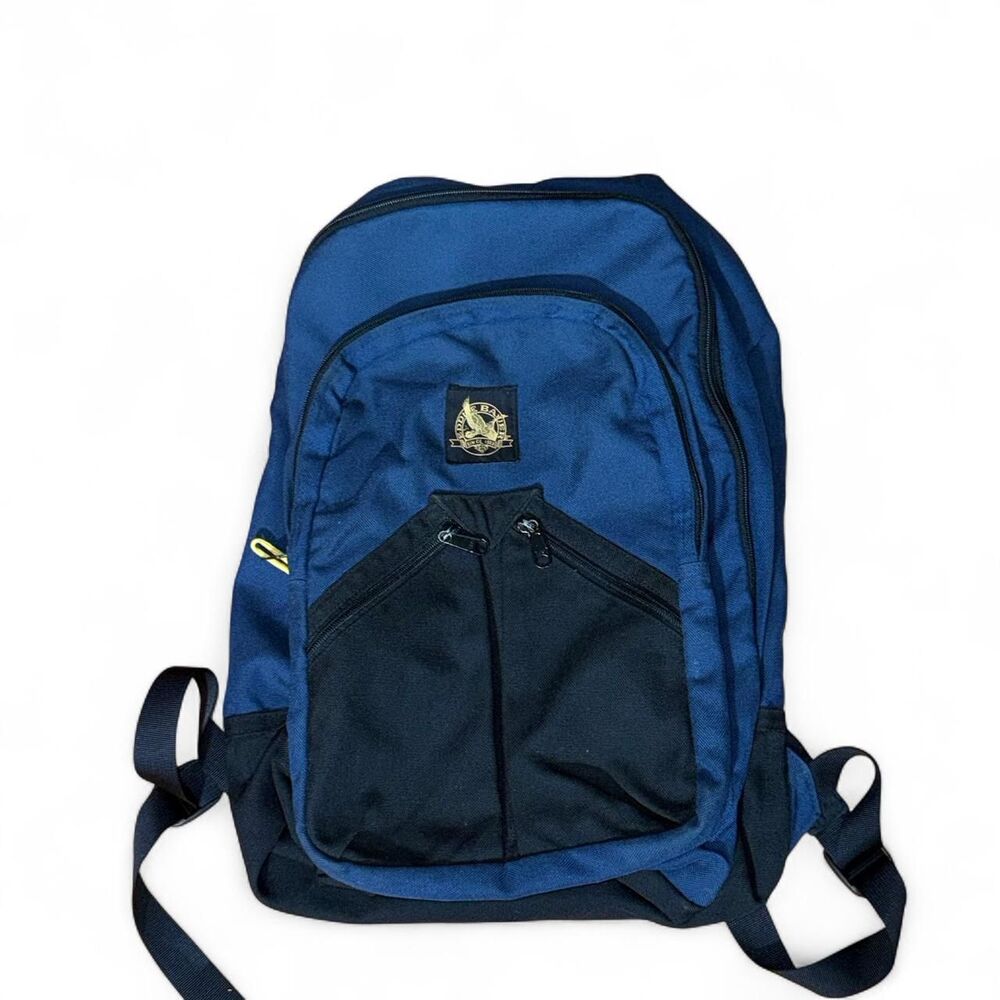 Vintage 90s Eddie Bauer Nylon Backpack Navy Blue Black Daypack Bookbag